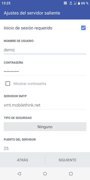 Introduzca la dirección de servidor saliente