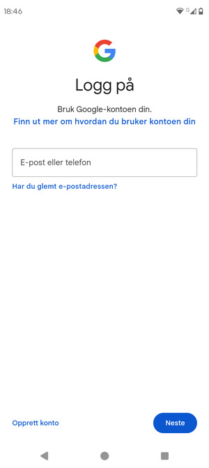 Skriv inn din Gmail-adresse og velg Neste