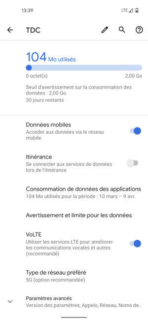 Pour changer de réseau en cas de problèmes de réseau, sélectionnez Paramètres avancées