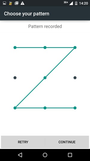 Draw an unlock pattern and select CONTINUE