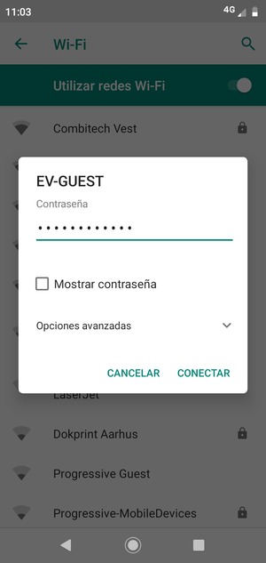 Introduzca la contraseña de Wi-Fi y seleccione CONECTAR