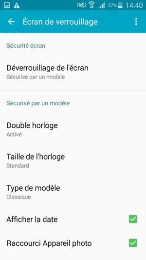 Sélectionnez Mode de déverrouillage / Déverrouillage de l'écran