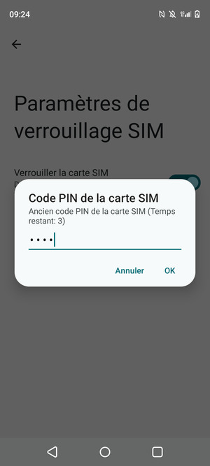Saisissez Ancien code PIN de la carte SIM et sélectionnez OK