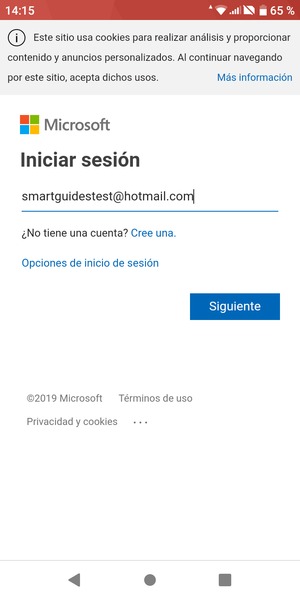 Introduzca su dirección de Hotmail y seleccione Siguiente