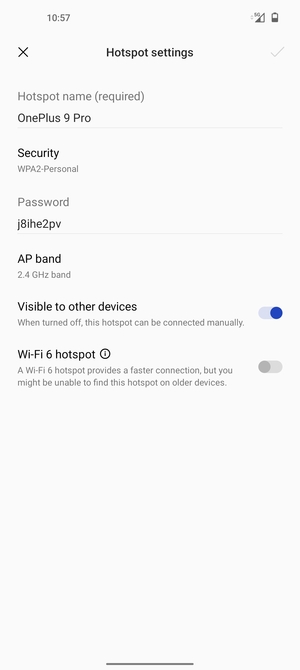 Enter a Wi-Fi hotspot password of at least 8 characters and select OK