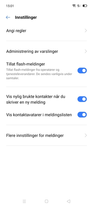 Velg Flere innstillinger for meldinger