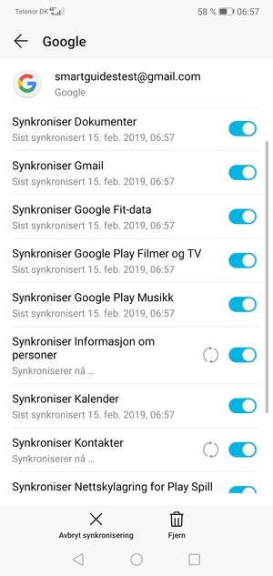 Din informasjon blir synkronisert