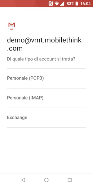 Seleziona Personale (POP3) o Personale (IMAP)