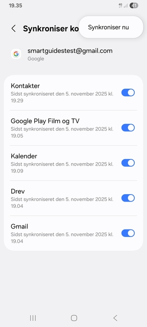 Vælg Synkroniser nu