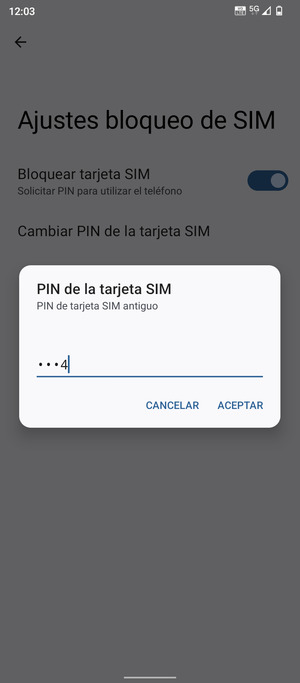 Introduzca PIN de tarjeta SIM antiguo y seleccione ACEPTAR
