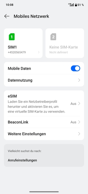 Wählen Sie SIM1 oder SIM2