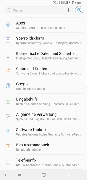 Scrollen Sie und wählen Sie Biometrische Daten und Sicherheit
