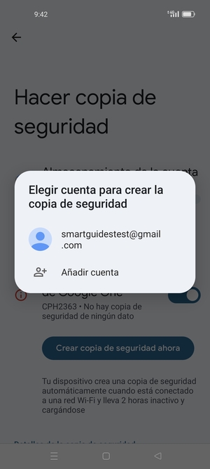 Seleccione su cuenta de copia de seguridad