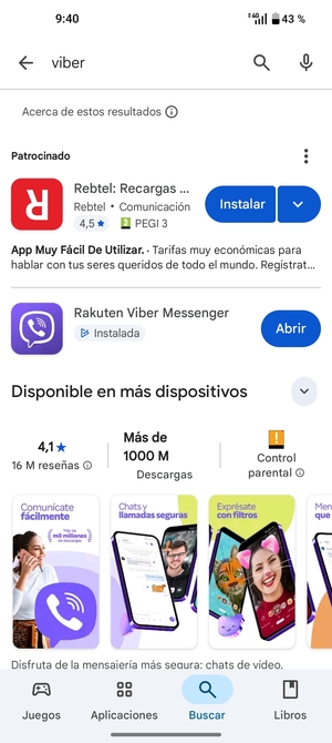 Seleccione la aplicación