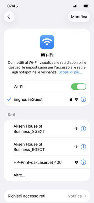 Ora sei connesso alla rete Wi-Fi