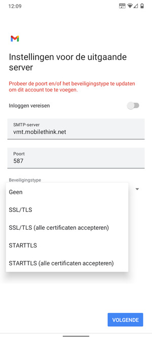 Selecteer Geen en VOLGENDE