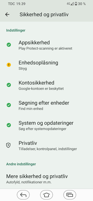 Scroll til og vælg Mere sikkerhed og privatliv
