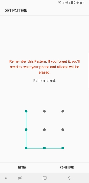 Draw an unlock pattern and select CONTINUE