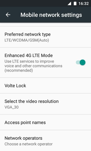 To change network if network problems occur, scroll to and select Network operators