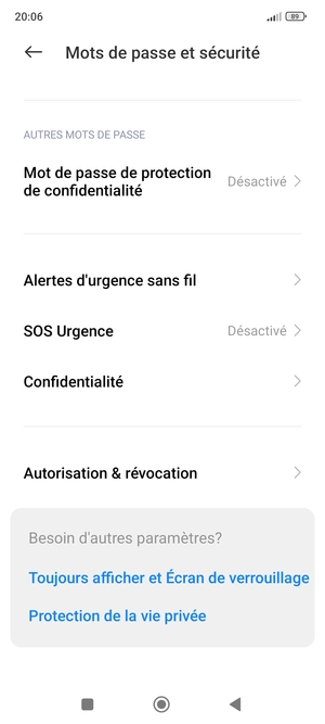 Faites défiler et sélectionnez Confidentialité