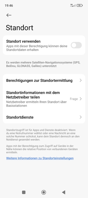 Schalten Sie Standort verwenden aus