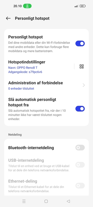 Din telefon er nu sat op til brug som modem