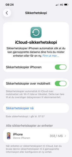 Velg Sikkerhetskopier nå
