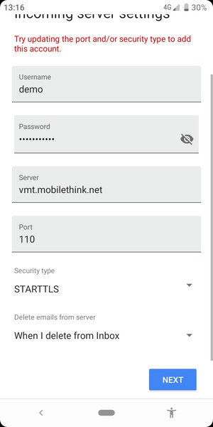 Scroll to and select Security type