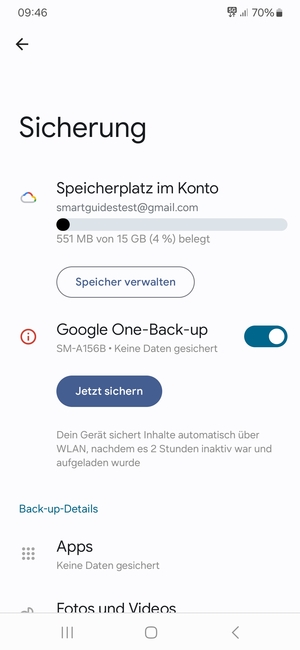 Wählen Sie Speicherplatz im Konto