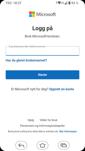 Skriv inn e-postadresse og velg Neste