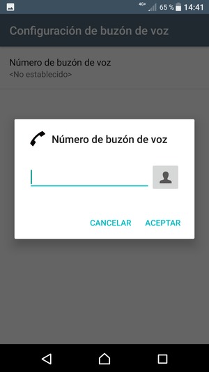 Introduzca el Número de buzón de voz y seleccione ACEPTAR