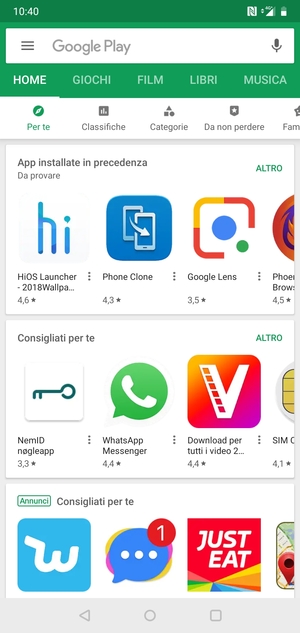 Seleziona la barra di ricerca