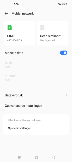Selecteer SIM1 of SIM2