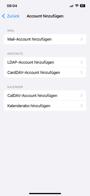 Wählen Sie CardDAV-Account hinzufügen