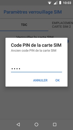 Saisissez votre Ancien code PIN de la carte SIM et sélectionnez OK
