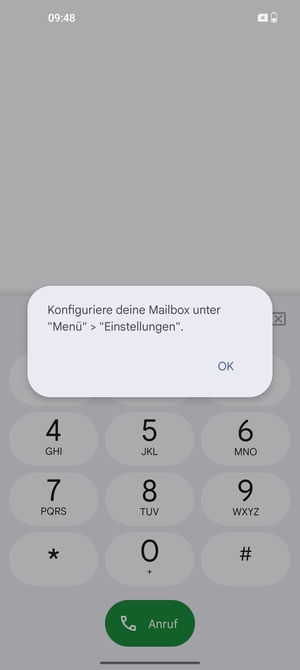 Falls Ihre Voicemail nicht eingerichtet ist, wählen Sie OK