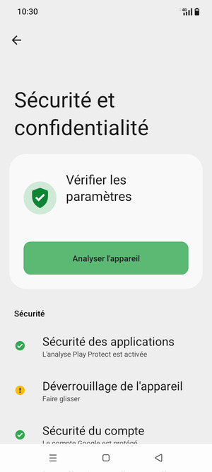 Pour activer votre écran de verrouillage, allez dans le menu Sécurité et confidentialité et sélectionnez Déverrouillage de l'appareil