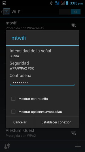Introduzca la contraseña de Wi-Fi y seleccione Establecer conexión