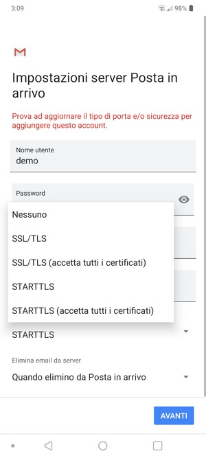 Seleziona Nessuno e AVANTI