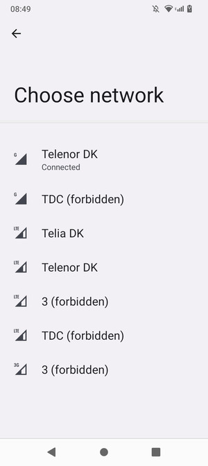 Select a network operator from the list