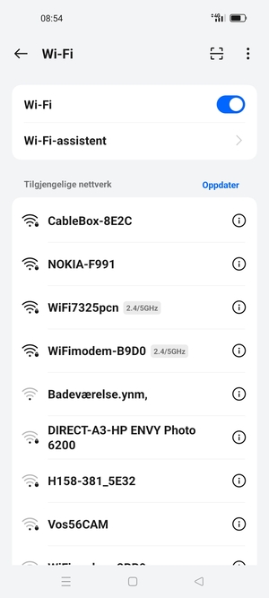 Velg det trådløse nettverket du vil koble til