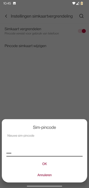 Voer uw Nieuwe sim-pincode in en selecteer OK