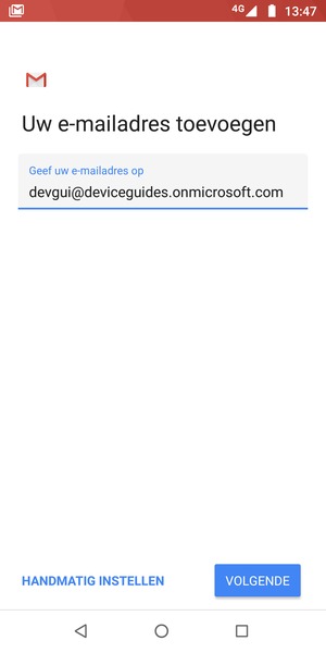 Voer uw e-mailadres in en selecteer HANDMATIG INSTELLEN