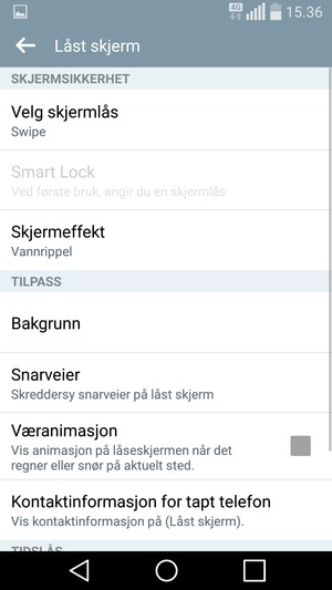 Velg Velg skjermlås