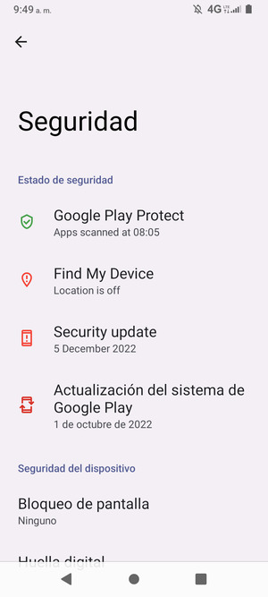 Seleccione Bloqueo de pantalla