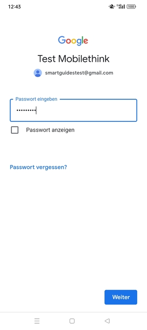 Geben Sie Ihre Passwort ein und wählen Sie Weiter