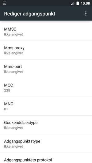 Scroll ned og indtast internet-oplysninger