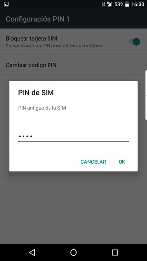 Introduzca su PIN antiguo de la SIM y seleccione OK
