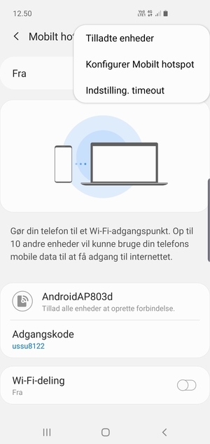 Vælg Konfigurer Mobilt hotspot