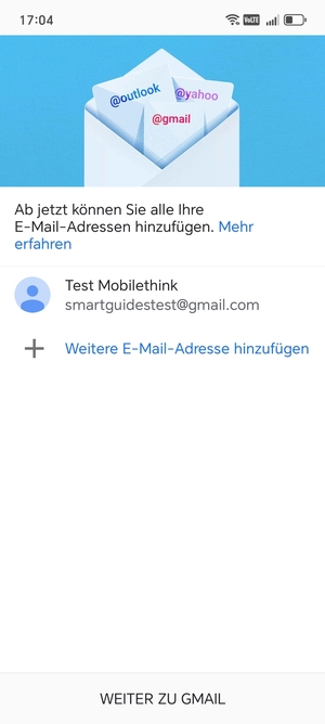 Wählen Sie WEITER ZU  GMAIL